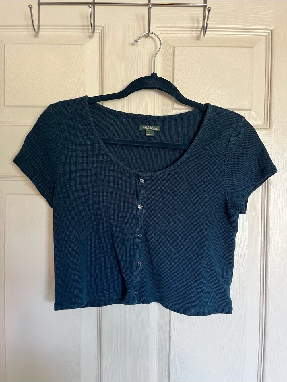 wild fable Navy Button-Front Cropped Tee